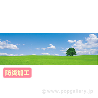 ラウンドシート 青空と野原（写真） （防炎加工）