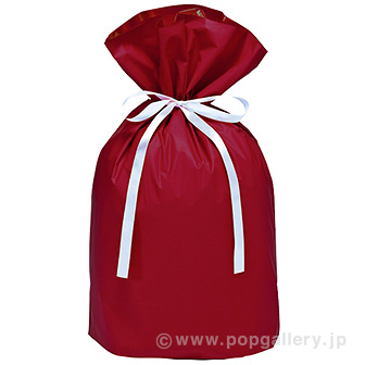 梨地リボン付巾着袋（底マチ付）ワインレッド20枚入L