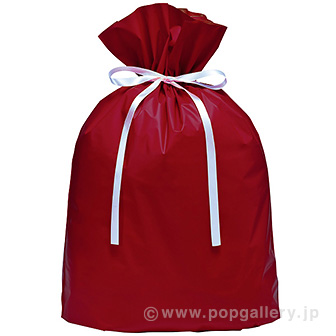梨地リボン付巾着袋（底マチ付）ワインレッド20枚入LL
