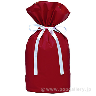 梨地リボン付巾着袋（底マチ付）ワインレッド20枚入M