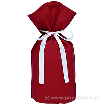 梨地リボン付巾着袋（底マチ付）ワインレッド20枚入S