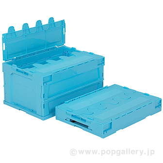 フタ一体型　折りたたみコンテナ41.6L（ライトブルー）