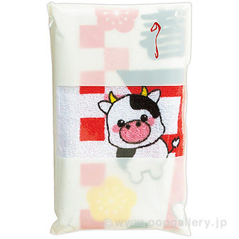 干支タオル（丑）格子柄