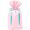 梨地リボン付巾着袋（底マチ付） M パステルピンク20枚入