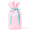 梨地リボン付巾着袋（底マチ付） S パステルピンク20枚入