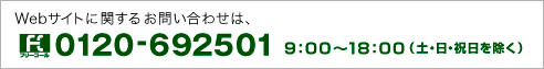 Webサイトに関する お問い合わせは、0120-692501　9：00～18：00（土・日・祝日を除く）