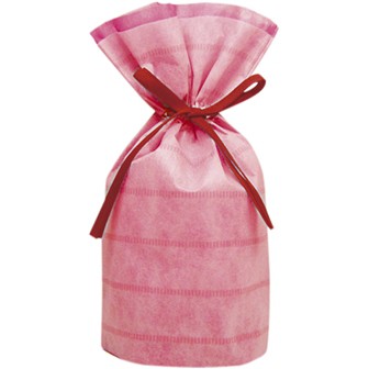 不織布巾着袋（底マチ付ボーダー）ピンクS10枚入