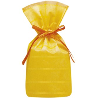 不織布巾着袋（底マチ付ボーダー）イエローS10枚入