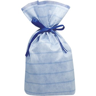 不織布巾着袋（底マチ付ボーダー）ブルーM10枚入