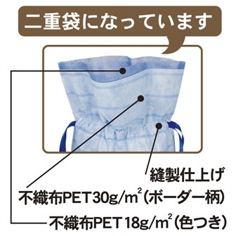 不織布巾着袋（底マチ付ボーダー）ブルーM10枚入