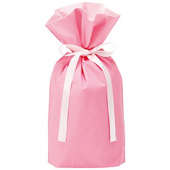 梨地リボン付巾着袋（底マチ付）ピンク20枚入S