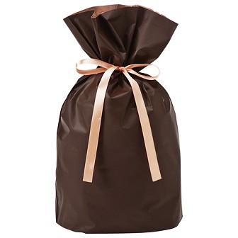 梨地リボン付巾着袋（底マチ付）20枚入 M