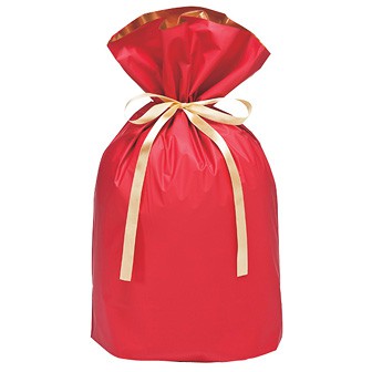 梨地リボン付巾着袋（底マチ付）赤20枚入L