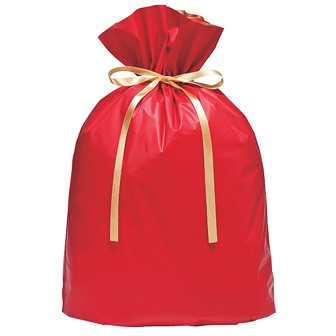 梨地リボン付巾着袋（底マチ付）赤20枚入LL