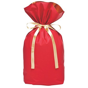 梨地リボン付巾着袋（底マチ付）赤20枚入M