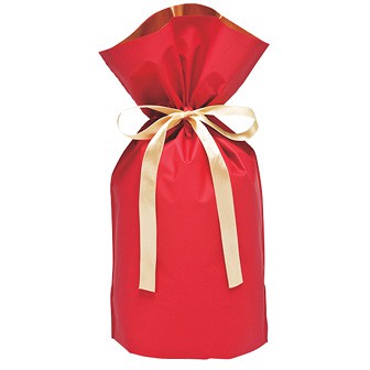 梨地リボン付巾着袋（底マチ付）赤20枚入S